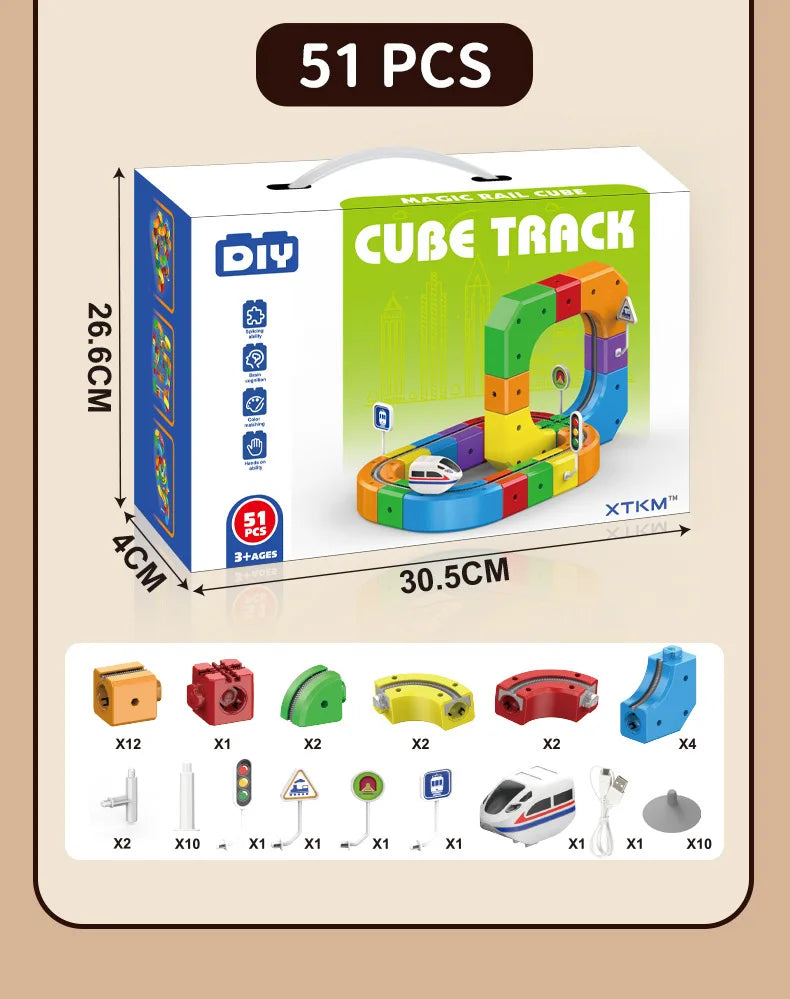 Magnetic Building Block Train Set with Electric Track