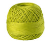 A ball of bright lime green crochet thread used for tatting and embroidery.