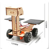 A wooden model kit of a solar-powered lunar rover featuring a chassis, wheels, and body structure.