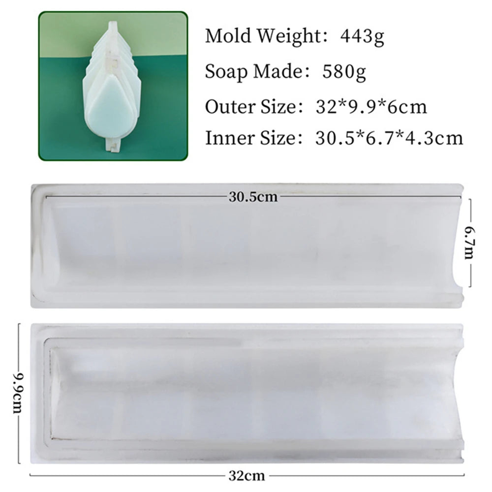 A set of silicone soap and candle molds, including a mold weight of 443g and various sizes.