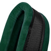 A close-up of a dark green professional adjustable accordion strap with black accents.