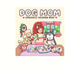 A colorful illustration of a woman with red hair surrounded by various dogs, suitable for a dogaholic coloring book.