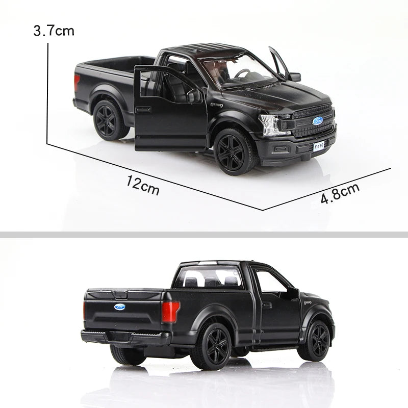 A black Ford F150 SVT Raptor 1:36 diecast model truck shown from the side.