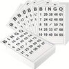 A stack of disposable bingo paper sheets showing various bingo cards and blank sheets.