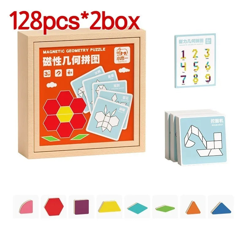 128-Piece Magnetic Tangram Puzzle Set for Kids