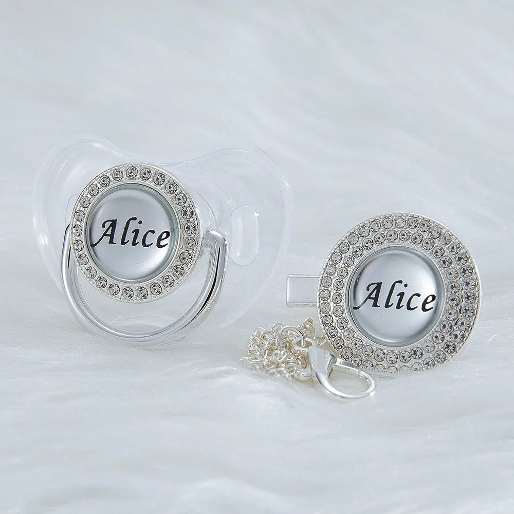 Custom Pearl Bling Pacifier with Clip – Personalized Baby Shower Gift