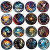 A collection of twelve colorful wooden 3D animal puzzles featuring various wildlife and mythical creatures.