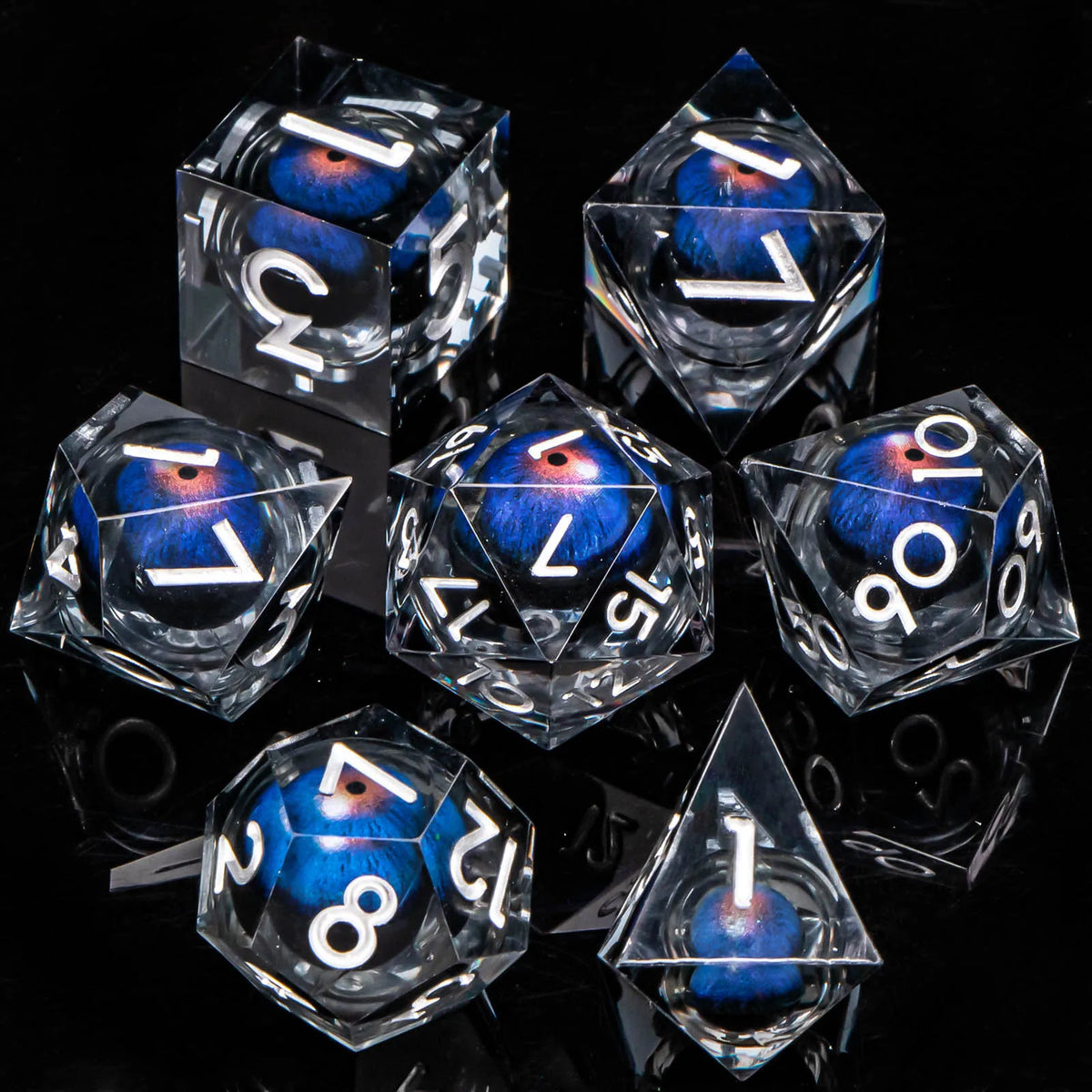 Dragon Eye Resin Dice Set with Liquid Core - 7 Polyhedral Dice for RPG Gaming