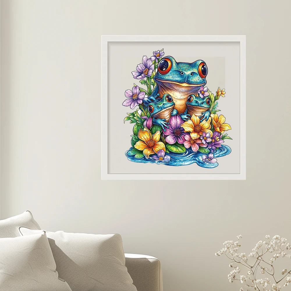 Wooden Jigsaw Puzzle - Frog & Flowers Design
