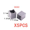 Five gray 2x2 building blocks used for construction projects