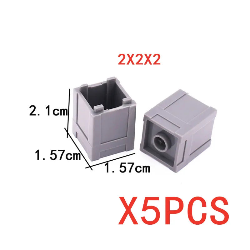 Five gray 2x2 building blocks used for construction projects