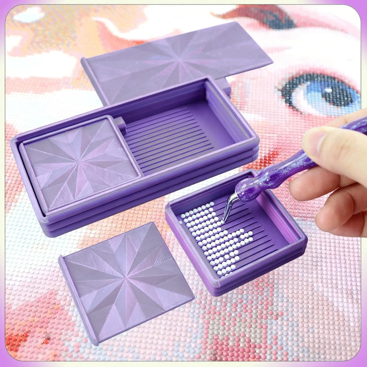 Stackable Diamond Painting Organizer Tray with Tweezers & Brush