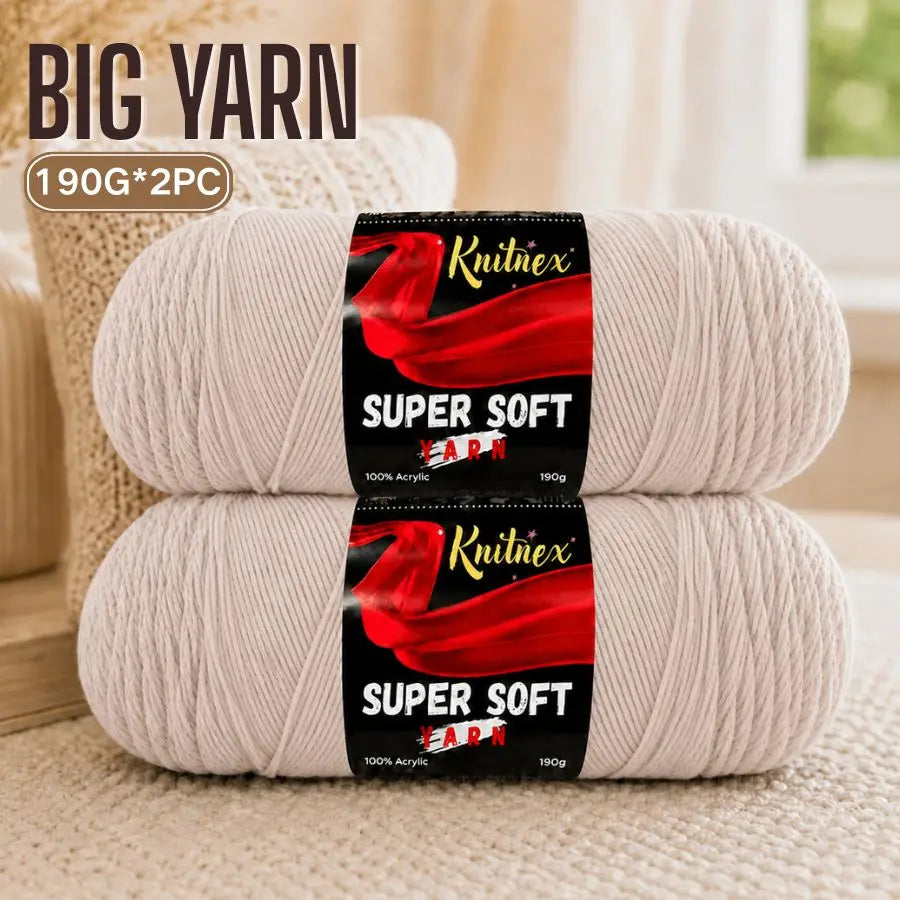Two skeins of red Knitnex Super Soft Yarn are shown on a light background.
