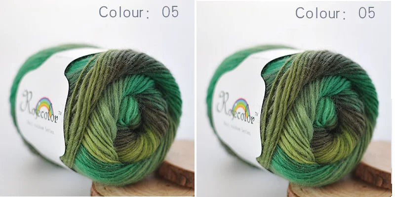 A ball of bright green merino wool yarn, color 05, shown in a close-up view.