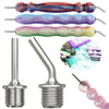 A set of metal ultra-fine diamond painting pen tips in various colors and a silver replacement tip.