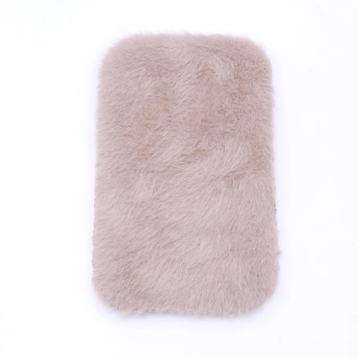 A rectangular, light beige faux fur mat designed for dollhouse decor.
