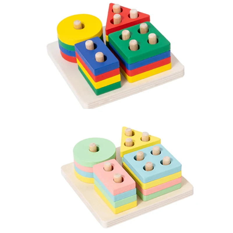 Wooden Shape Sorter & Stacking Toy for Toddlers