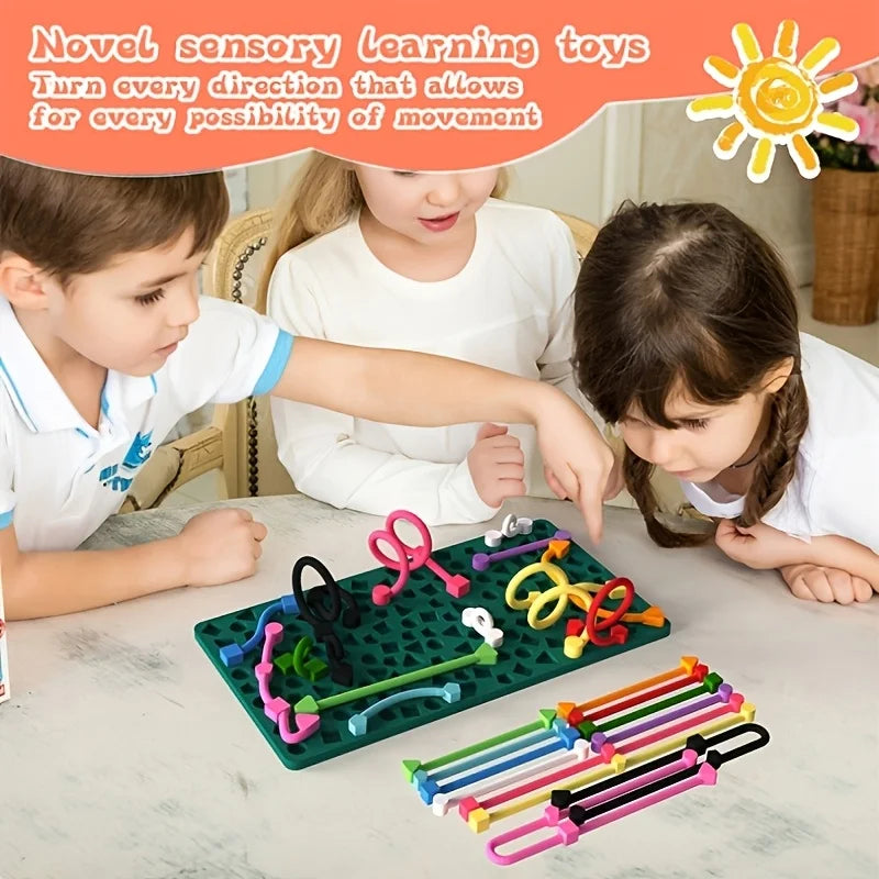 Silicone Sensory Activity Board with Geometric Shape Strips and Storage Bag