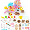 A colorful DIY pretend play birthday cake tea set for kids featuring various food items and accessories.