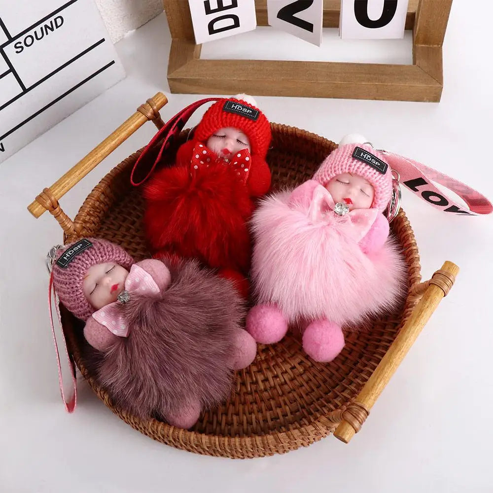 Kawaii Plush Keychain with Sleeping Baby Design