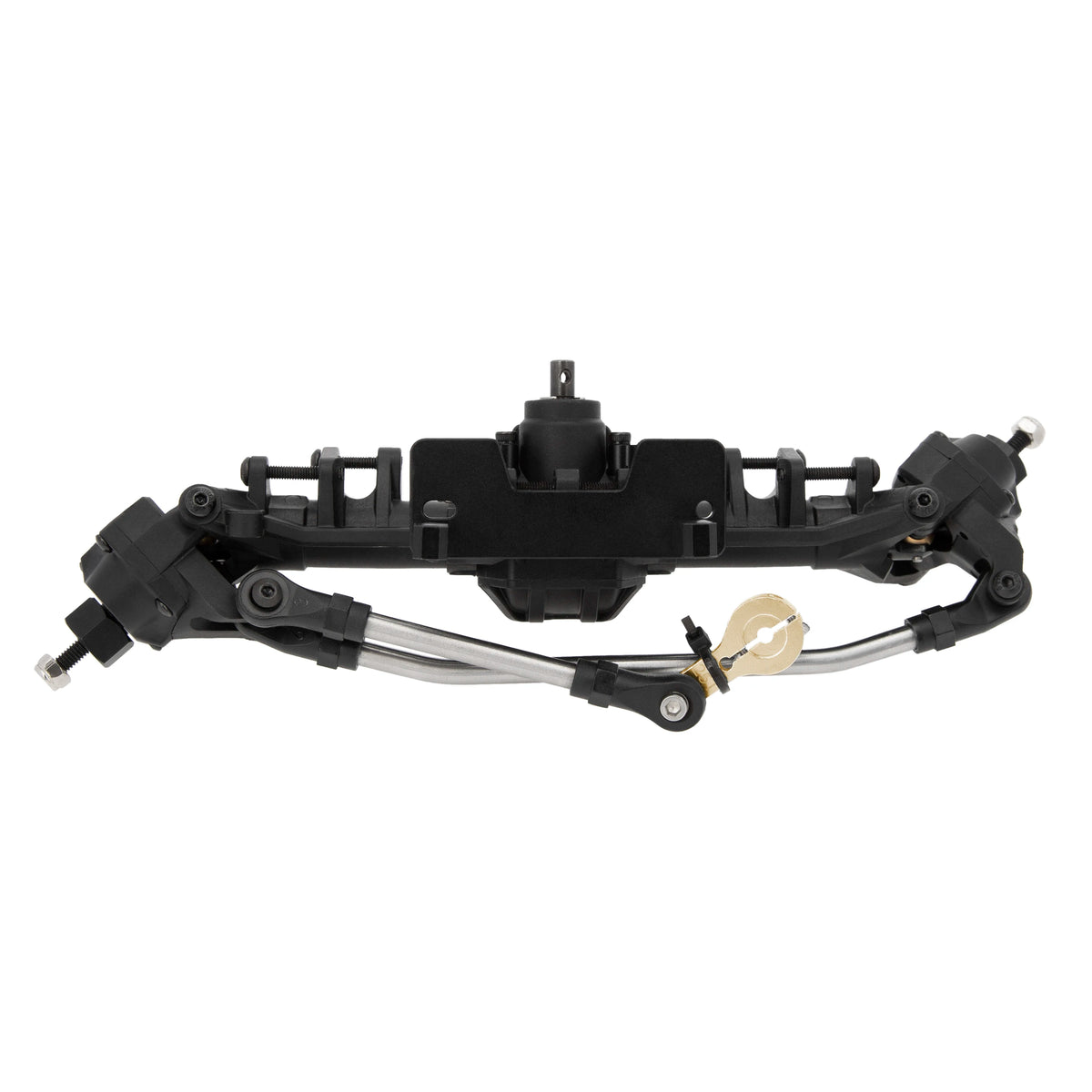 Black nylon portal axles for an Axial SCX10 RC crawler