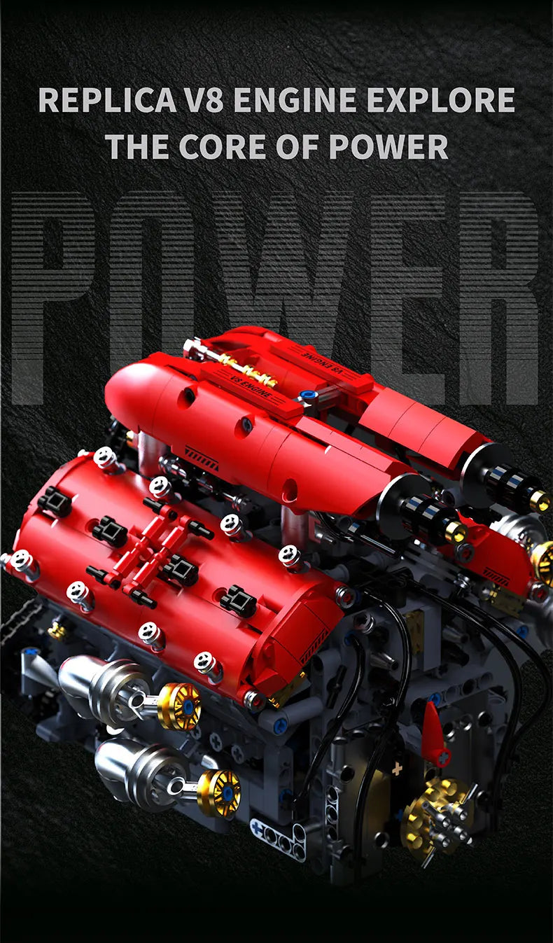 V8 Engine Model Building Blocks Set with Electric Motor