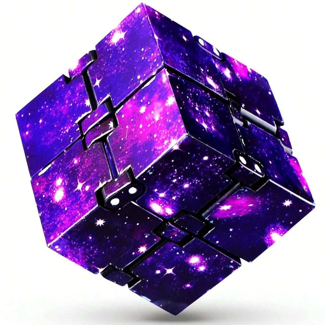 A purple and blue starry sky transforming cube puzzle toy.
