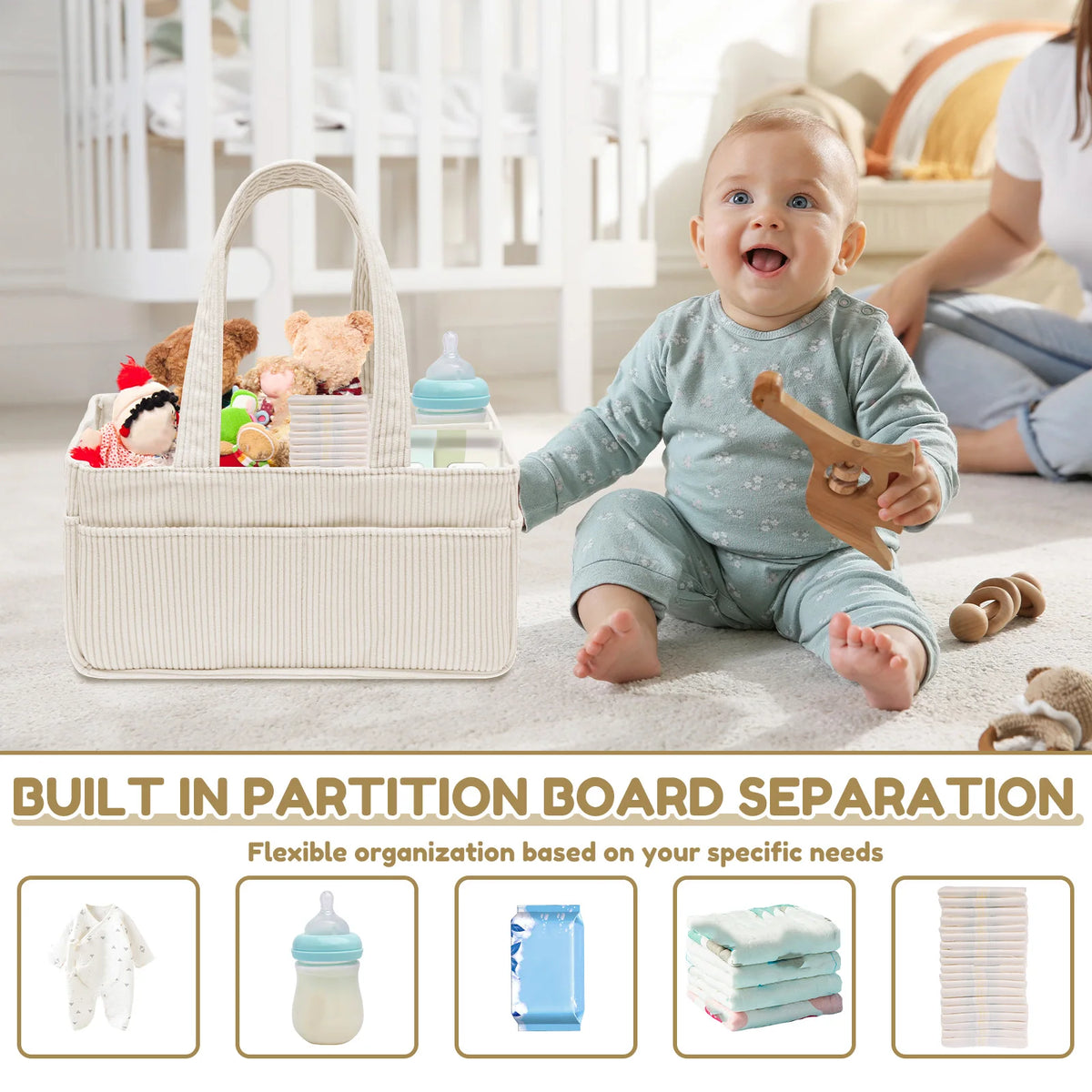 Corduroy Baby Diaper Caddy Organizer with Dividers