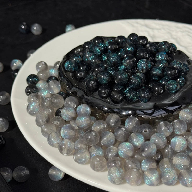 Fine Flashing Resin Beads, Round Loose Beads for Jewelry Making