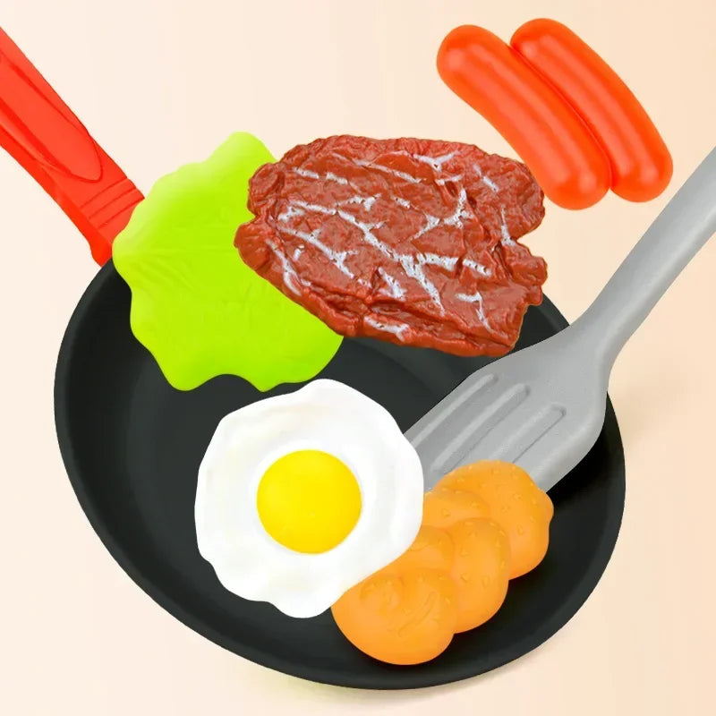 Kids Pretend Play Cooking Pan Set with Food Toys