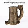 Bronze wolf crest cup mug for tabletop RPGs featuring an intricate design