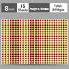 A sheet of round self-adhesive dot labels in a reddish-brown color, arranged in a grid pattern.