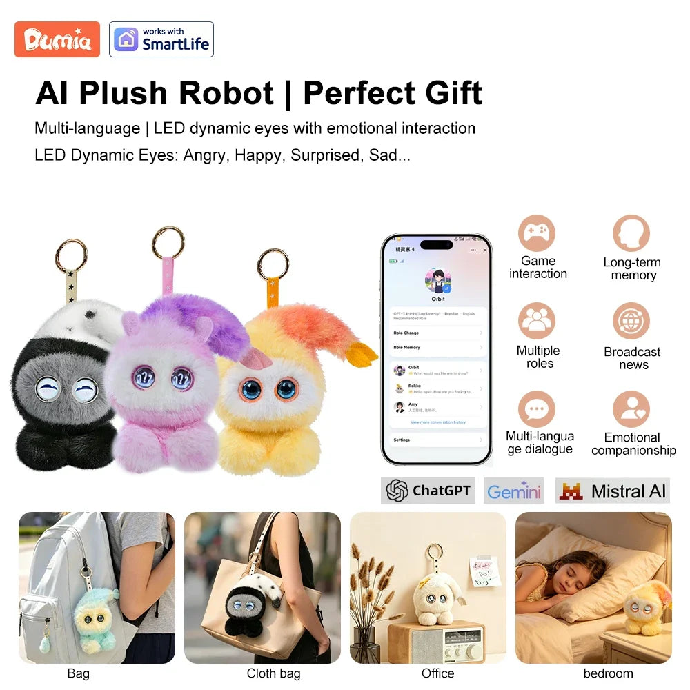 Interactive AI Plush Robot with LED Eyes & Voice Control