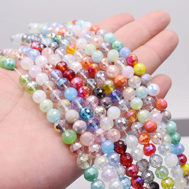 Faceted Round Crystal Glass Beads - 8mm Mixed Colors, 30-Pack