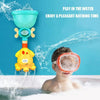 A young boy is enjoying a water spinner bath toy set with a suction cup device in a bathtub.