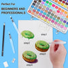 A watercolor paint set featuring brushes and pencils is shown next to a step-by-step guide for decorating an iced donut.