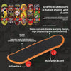 A set of finger skateboards featuring various graffiti designs and a skateboard with a double-warped surface.