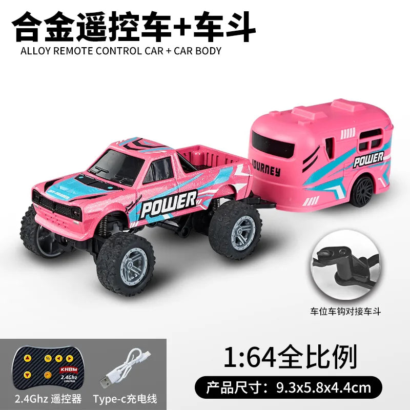 Pink and black 1:64 alloy remote control car with a car body and battery