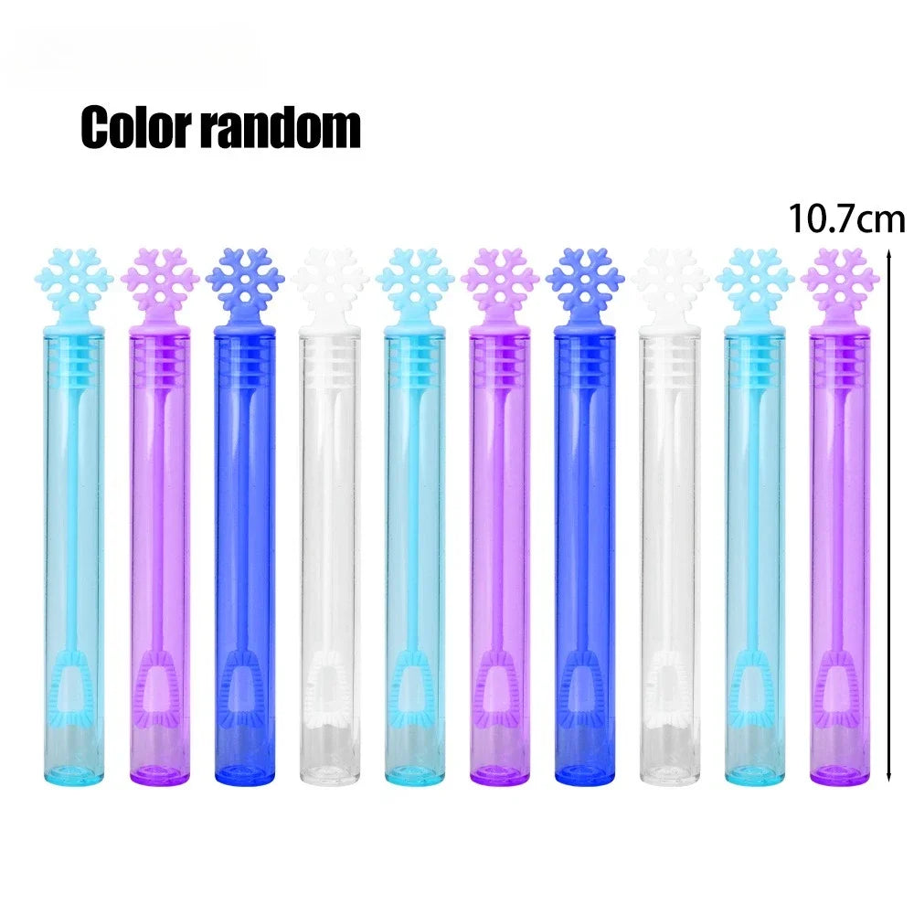 A set of colorful bubble wands with a 5-hole design shown in various shades of blue and purple.