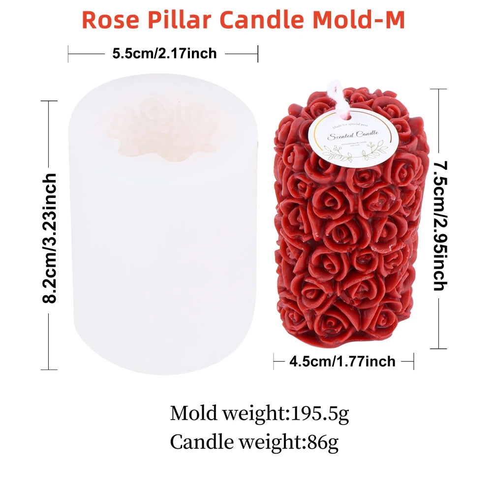 3D Rose Pillar Candle Silicone Mold for DIY Crafting
