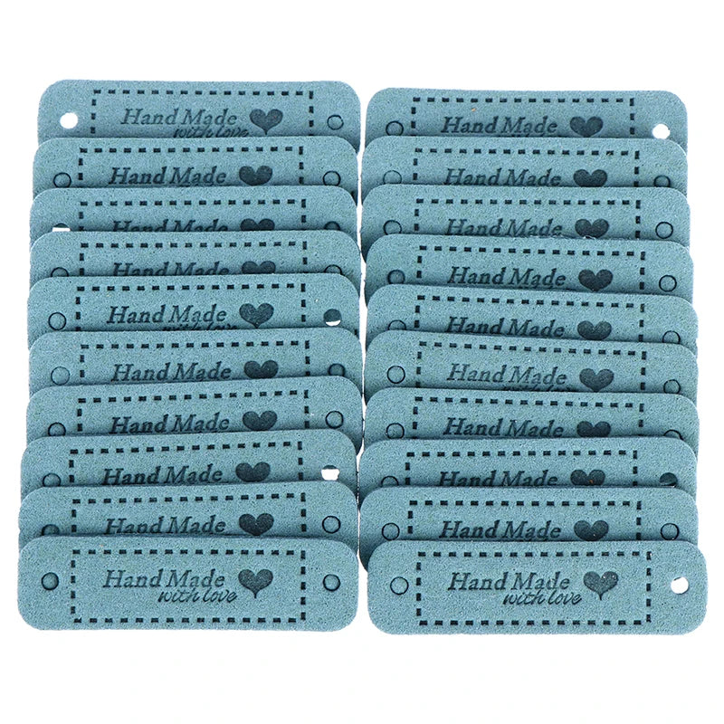 Set of 20 PU Leather "Made With Love" Sew-On Tags for Crafts and Garments