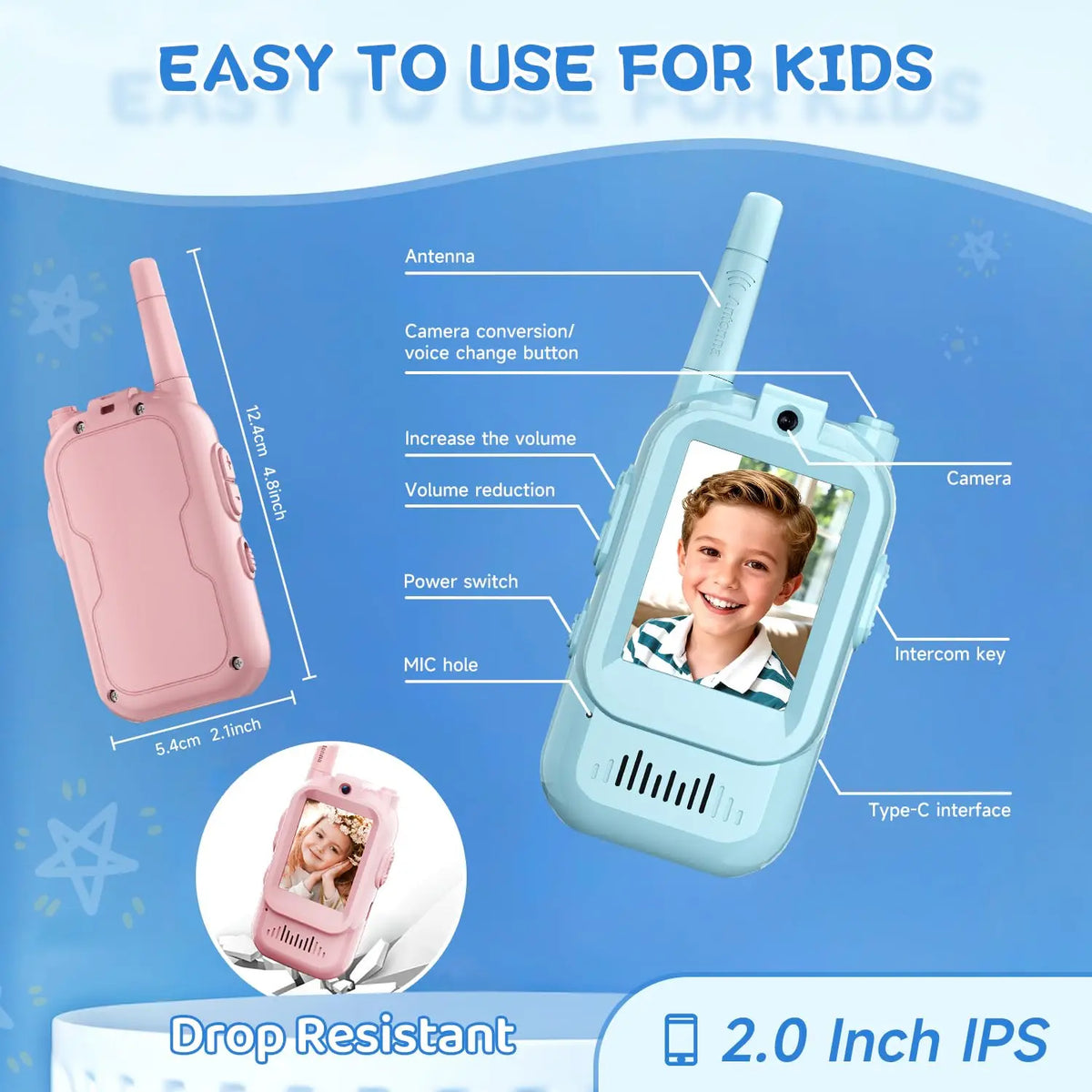 Kids Video Walkie-Talkies with Camera and Screen (2 Pack)
