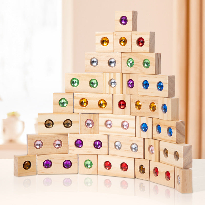 Rainbow Wooden Stacking Blocks with Acrylic Gems