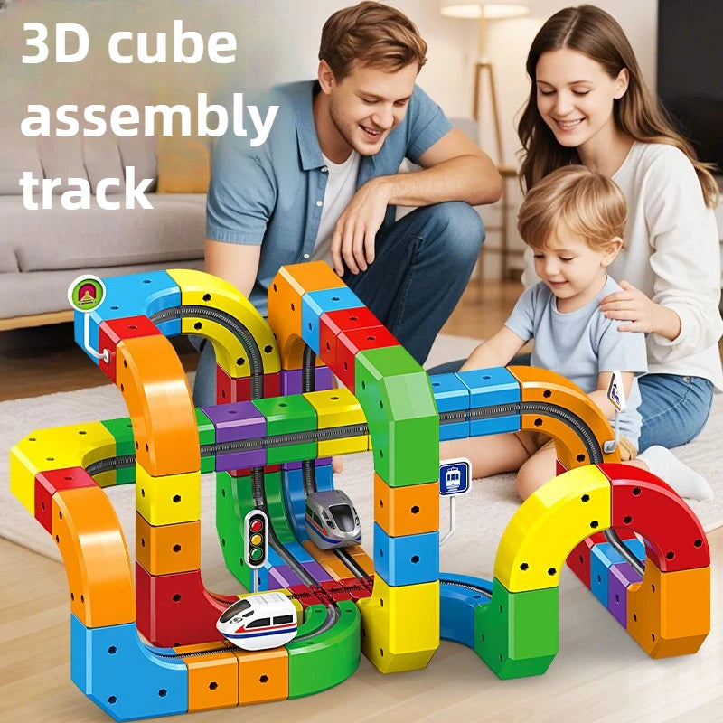 Magnetic Building Block Train Set with Electric Track