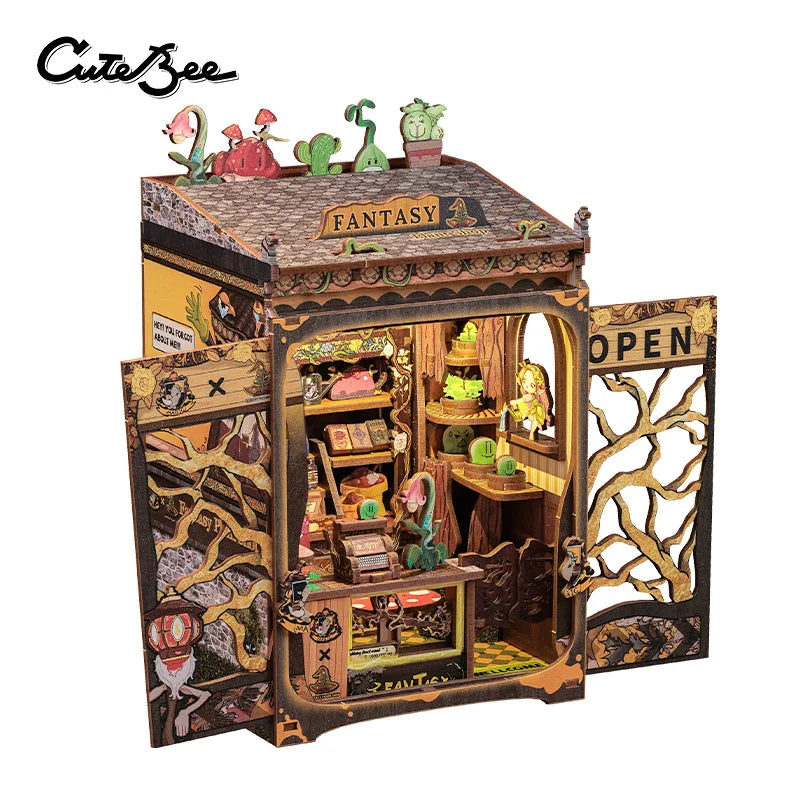 Owl Bookstore Miniature Book Nook DIY Kit with LED Lighting