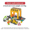 Plastic repair station set with wooden train track accessories for creative railway play