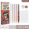 A set of five 0.5mm quick-drying gel pens and ten refill cartridges for writing.