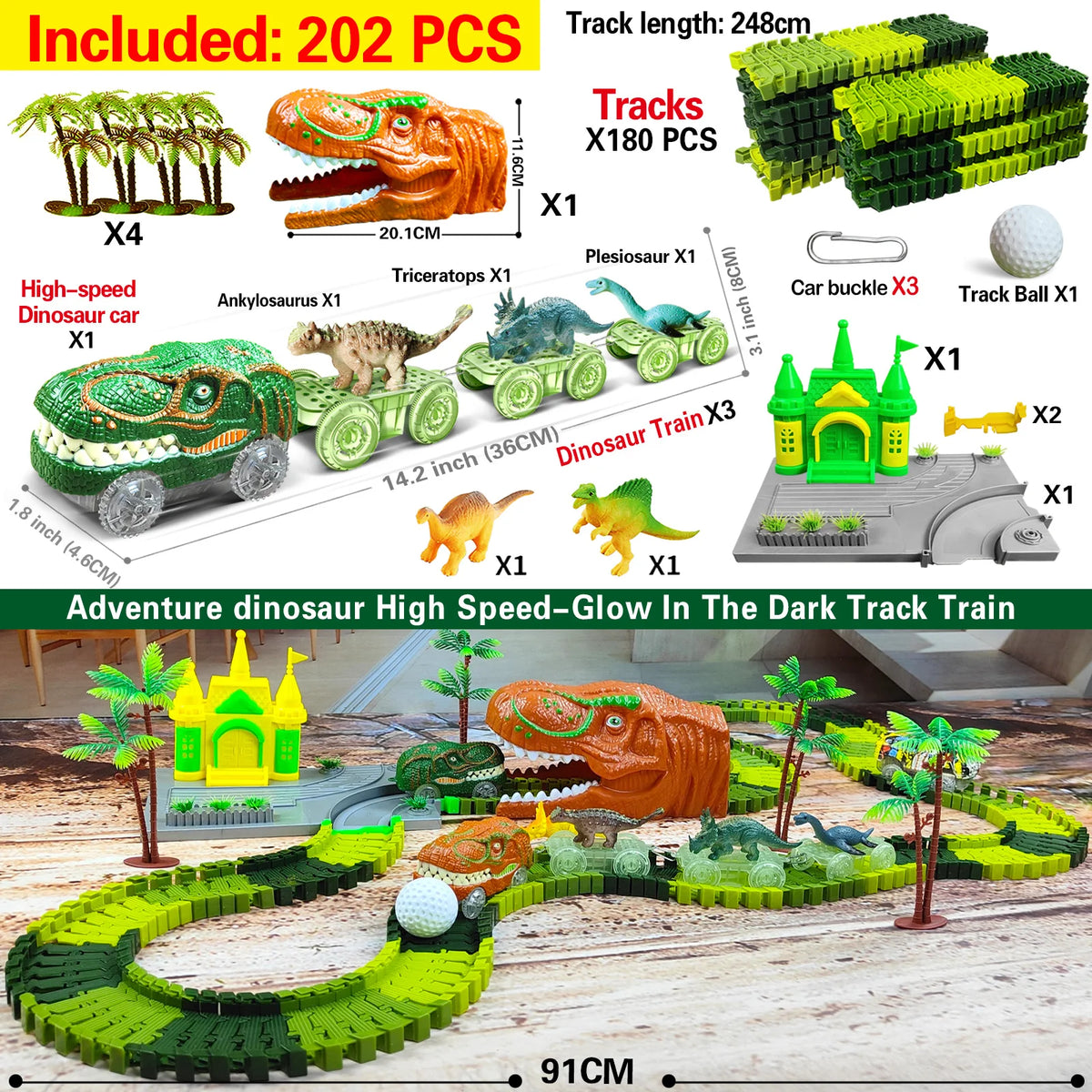Dinosaur Train Toy Set with Flexible Road Race Track and Dino Car