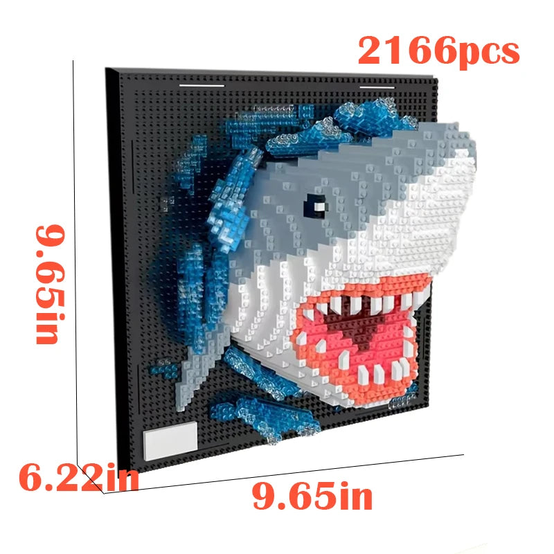 3D Mosaic Art Building Block Set — Shark, Eagle & Parrot Designs