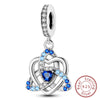 Sterling silver heart charm beads featuring blue sapphires and diamonds forming an intertwined knot design